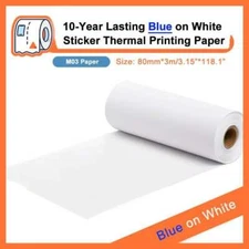 3 Roll 80mm White Sticker Thermal Paper for Phomemo M03 Series M04AS Printer