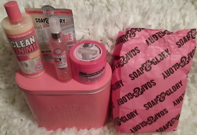 HTF! SOAP & GLORY GLORIOUS PINK STUFF SHOWER GEL/BUTTER/MASK/SPRITZ TIN SET
