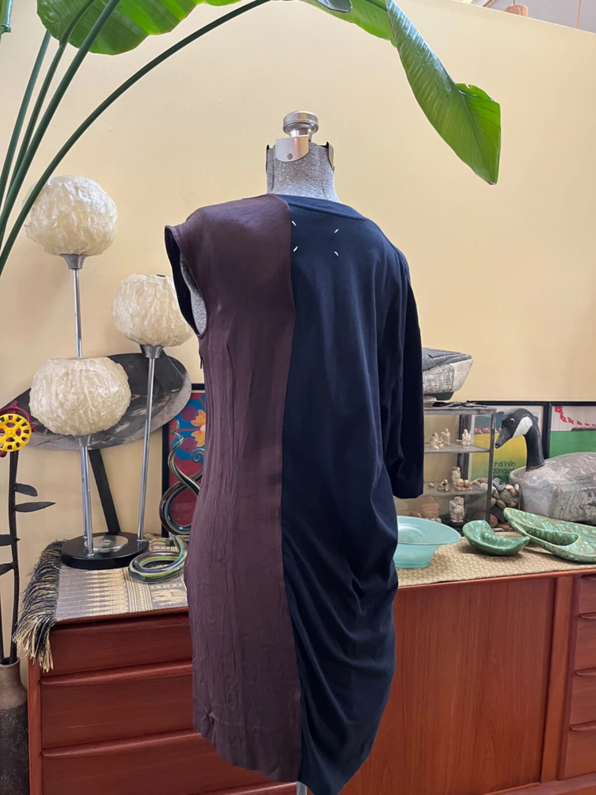 MAISON MARGIELA Abito T Shirt Martin Margiela Bianco Tag Nero Marrone Asimmetrico Italia L US 4 6