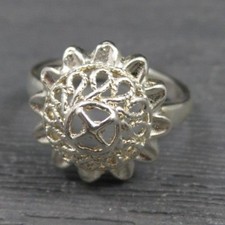 Vintage Sterling Silver Scroll Sun Flower Dome Split Band Ring Size 8