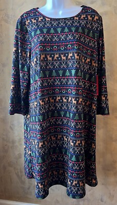 Dress Works Christmas Holiday Shift Dress Large NWT Long Sleeves Lightweight