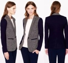 J. Crew Contrast Blazer 11386 Wool Blend Gray Navy Blue Single Breast Women's 0