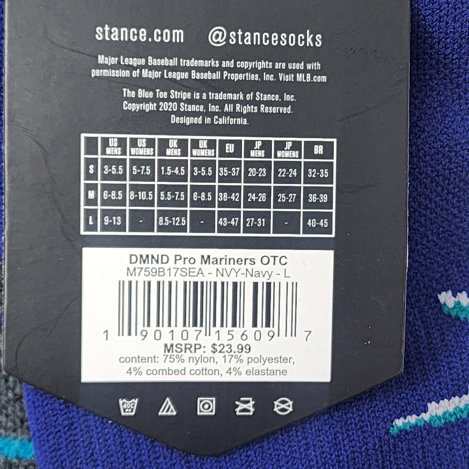 Stance Baseball Socks Mens L Seattle Mariners MLB Navy Diamond Pro OTC Freshtek