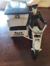 See's Motorcycle with Side Car & Driver - See's Candies - Vintage Collectible