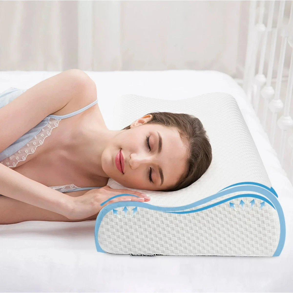 Power Of Nature Memory Foam Contour Pillow Neck Support Cervical Bed Pillow Side