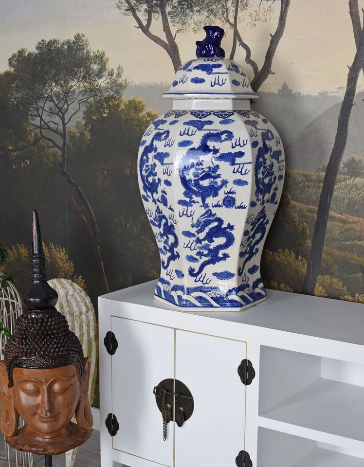 XL Deckelvase China Bodenvase Porzellan Gefäss Drache Vase mit Deckel 64cm - Bild 3 von 4