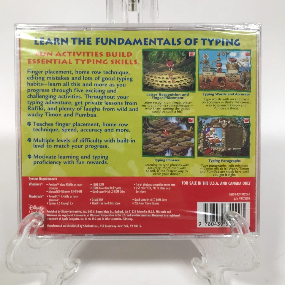 Disney's Learning Adventures in Typing With Timon & Pumbaa Ages 6+ Mac/WIN 1999 - Image 2 of 4