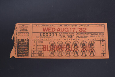 1932 Bloomfield Bus Ticket - Connecticut Co. - Hartford Division