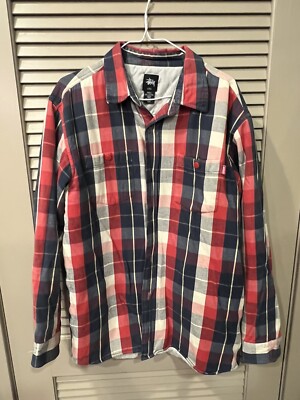 stussy QUILTED PLAID SHIRT JACKET s Stussy Men Quilted Lined Logo