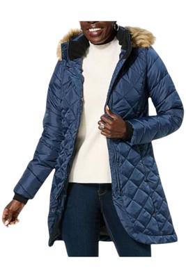 Sporto Women Tulip Quilted Water-Resistant Parka Coat Navy