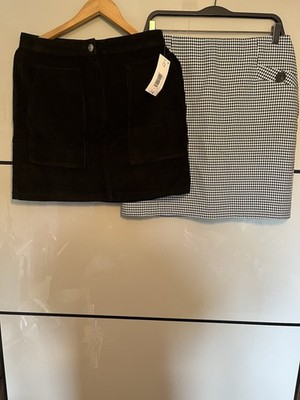 2 Matalan Mini Skirts Black & White Dogtooth & Black Corduroy Size 12 Never Worn