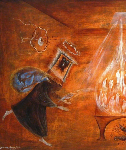 Leonora Carrington Handmade Signed Oil Painting on Canvas 16x24 in Surrealism .. - Picture 2 of 3