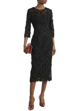 Carolina Herrera Womens Lace Broderie Crewneck Midi Dress 14 Black - NWT $2990