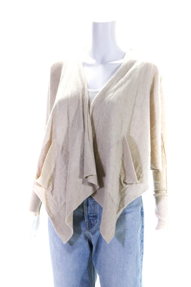 Cárdigan suéter cascada frente abierto Club Monaco para mujer beige cachemir talla XS Foto 2 de 4