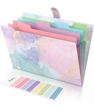 Cute Accordion File Folder with 5 Pockets, Pink File Organizer, School, Office