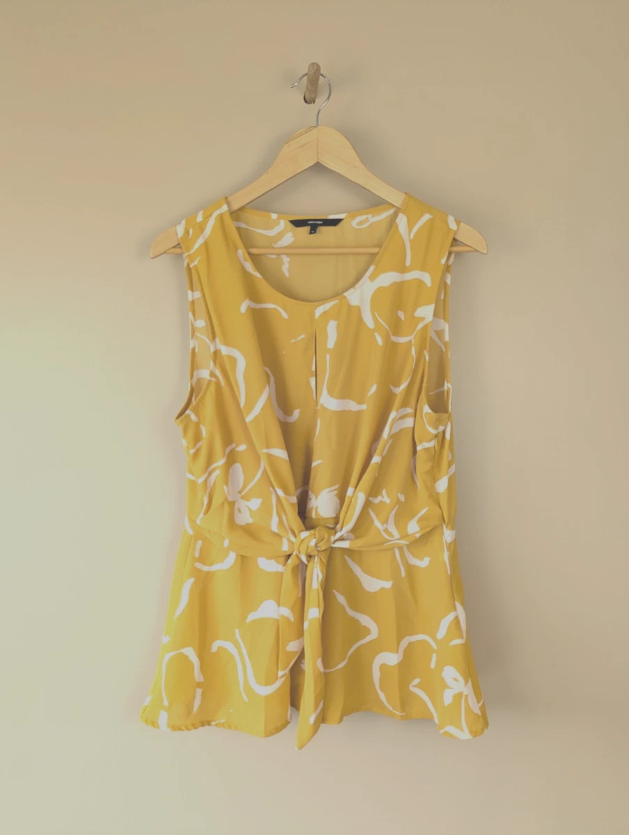 VERO MODA Womens Sleeveless Tie Front Keyhole Blouse Sz XL Yellow Tank Top Work
