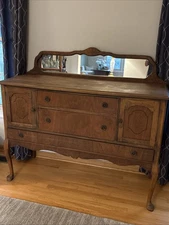 Antique 3 Drawer 2 Cabinet Buffet With Small Top Mirror