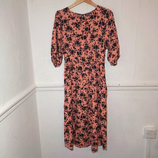 Papaya Womens Dress Orange Size UK 10 Black Floral Midi Tiered Smock Cottagecore