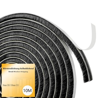 10M Bürstendichtung Selbstklebend, 9 mmB x 9 mmD,Bürstendichtung für Rolladen...