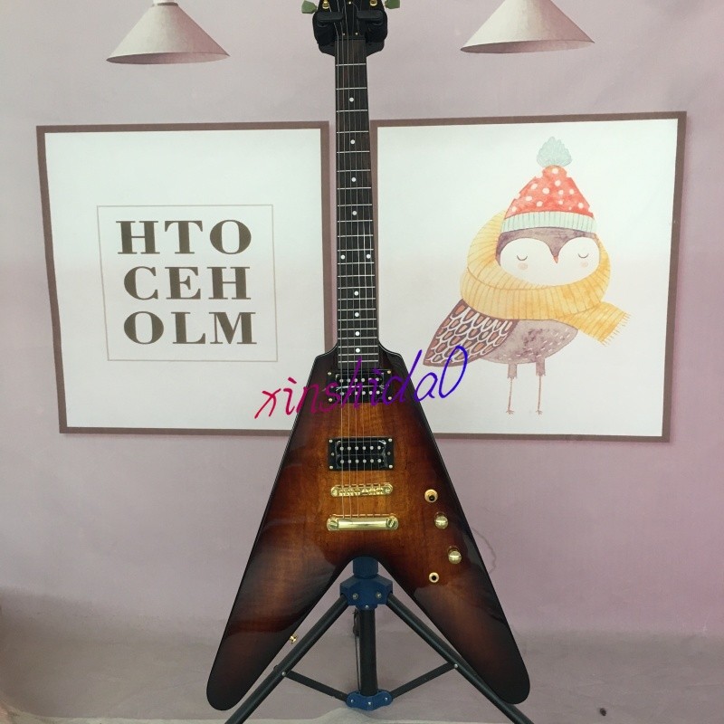 Deluxe Series 768 Flying V Brown Electric Guitar HH Pickups