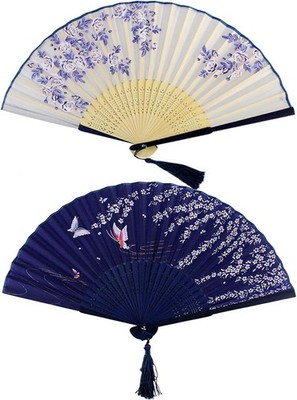 Folding Silk Hand Fans with Bamboo Frame for Dance Wedding Decor 2 Pack Set