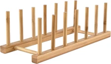 INNERNEED Bamboo Dish Rack – Plate & Lid Organizer for Cabinet or Counter