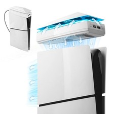 PS5 Slim Cooling Fan with LED Light  Dust Cover - Silent Dual USB Cooler