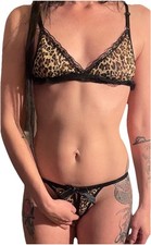 Neu Dessous Set Leopard Spitze Luxus Schwarz Sexy S/M Nachthemd offen