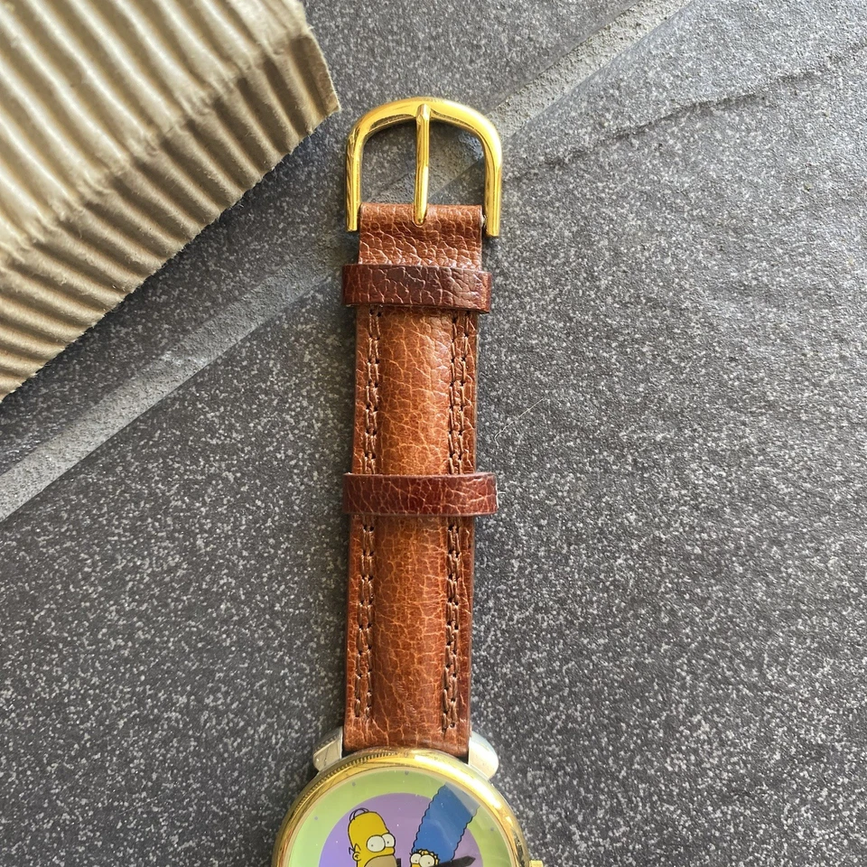 Vintage 1995 Simpsons Watch Homer Marge Bart Lisa Maggie FOX Leather Band w Box - Image 4 of 4
