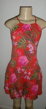 NWT OLD NAVY WOMENS CORAL MULTI FLORAL RACER SPAGHETTI STRAPS ROMPER SIZE M