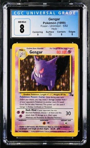 1999 Pokemon Fossil 1st Edition #5/62 Gengar Holo CGC 8 NM-MT+ Rare Vintage Gen1