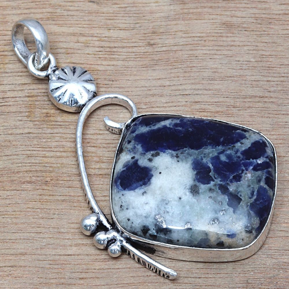 Sodalite Gemstone Necklace Handmade 925 Silver Jewelry 2.25 Inches