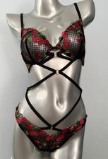 Victoria's Secret Open Strappy Black Cherry Bodysuit Teddy Nwt XS