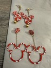 Disney Mickey Mouse Candy Cane Peppermint Swirl Dangle Earrings Holidays — photo 1