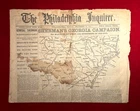 RARE CIVIL WAR ERA CA 1864 SHERMAN'S GA CAMPAIGN / PHILADELPHIA INQUIRER