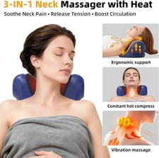 3-In-1 Neck Massager Pillow With Vibration Heating Traction Therapy Pain Relief
