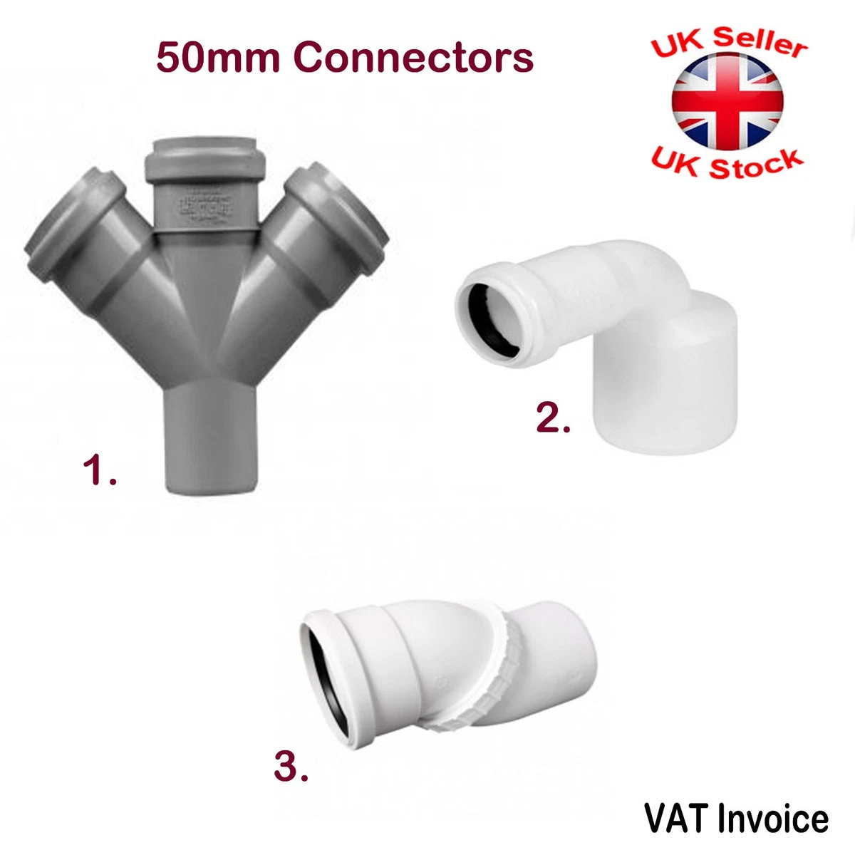 Push Fit Waste Plumbing Pipe Size 50 mm Various Connectors Fittings