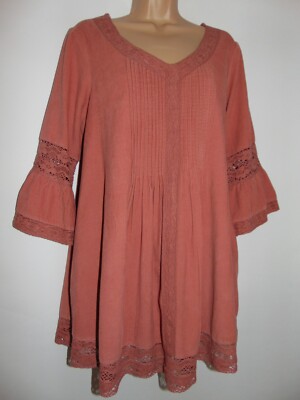 Neu mit Etikett April Cornell Tunika-Kleid Rouge Baumwollkordel Spitzenbesatz, S-M, großzügige Größe