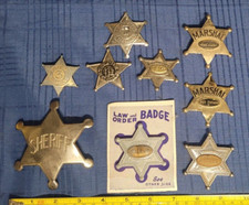 vtg 9 Toy SHERIFF Badges STAR Marshal Tin Metal Variety Deputy WILD WEST Cowboys