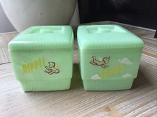 Vintage 2 Clarolyte Jadite Green Baby Plastic Containers W/ Lids Nursery Swabs
