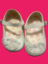 Vintage Infant Baby Girl Leather Mary Jane Crib Shoes White Flower Lace Strap