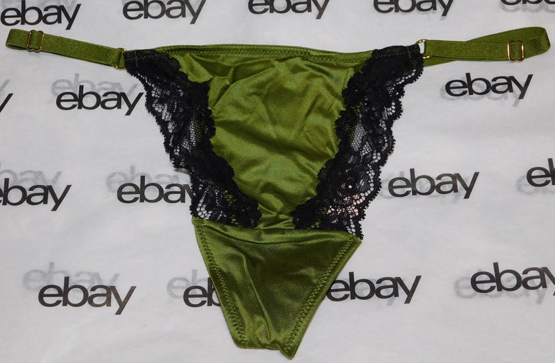 NEW Victoria's Secret Very Sexy V-String Thong Panty Satin XL Green Lace VS