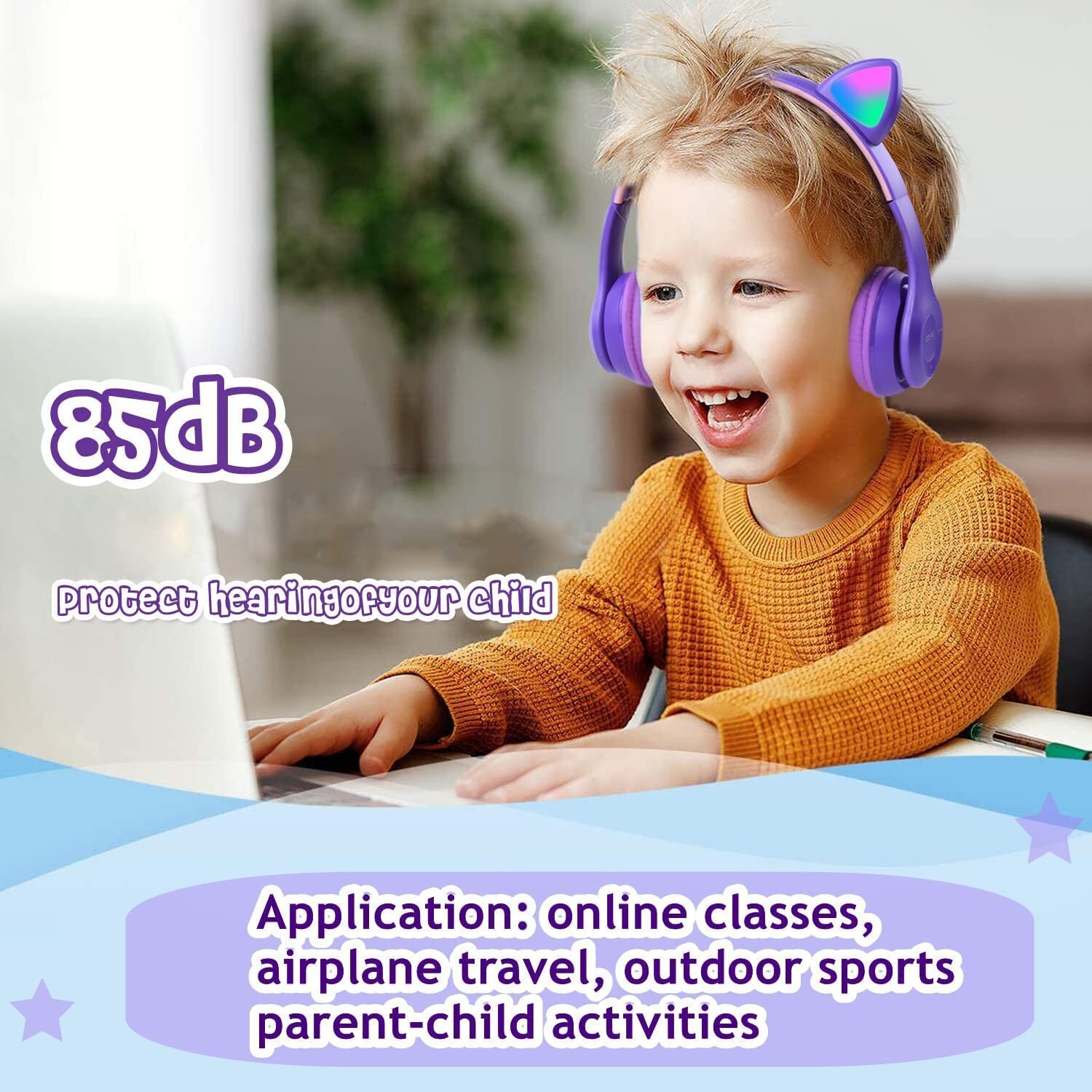 P47M Flashing LED Cat Ears Headphones Wireless