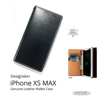 Apple iPhone XS MAX Case Wallet Cardholder Black Leather Cover GIFT30  ID DS01