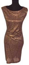 VINCE CAMUTO Dark Gold Sequin Dress w/Ruching on the Side (Sz-2) Retails $168.00