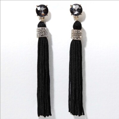 LOFT Women's NWT Crystal Wrapped Tassel Earrings - Black | eBay