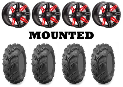 Kit 4 Maxxis Zilla Tires 27x10-14/27x12-14 on Sedona Rukus Red 12mm Wheels CAN