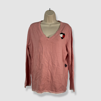 $70 Tommy Hilfiger Women's Pink Global Heart Ivy V-Neck Sweater