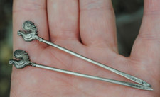 Pair of solid silver cockerel cocktail sticks