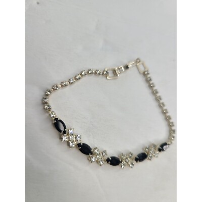 Elegant Silvertone & Black Crystal Bracelet X O